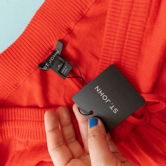 NWT St John Apple Red Wool Blend High Waisted Knit Jogger Pants Size XLarge - Picture 3 of 11